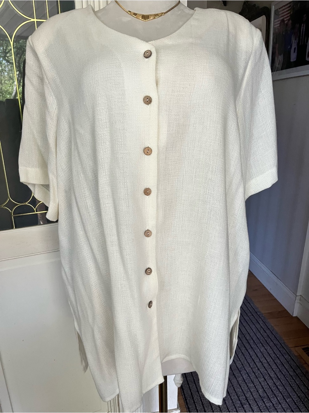 Vintage NWT Liz Baker Essentials 3X Ivory   Button Front Tunic Top Boho